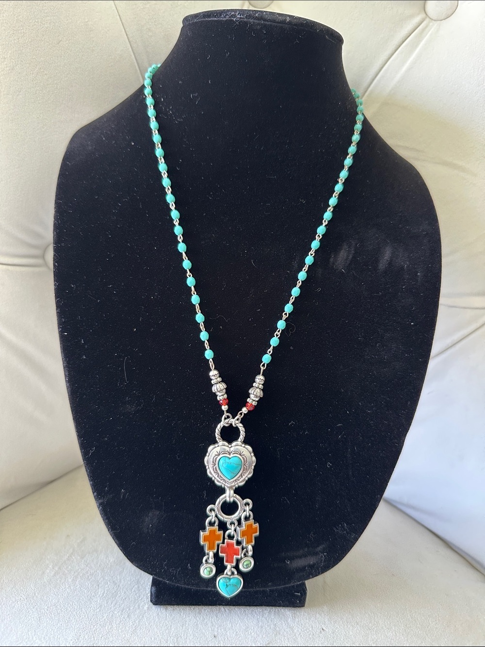 Brighton Loretta Cross Heart Beaded
Silver Pendant Necklace